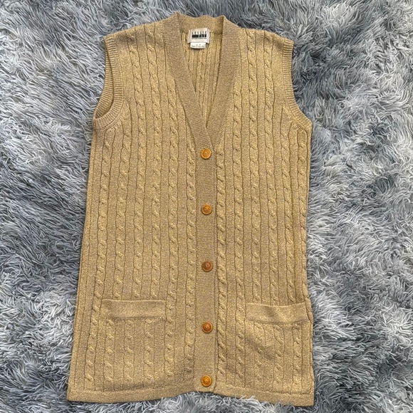 Sweaters - Leslie Fay Tan Cable Knit Cardigan with Ribbed Edging